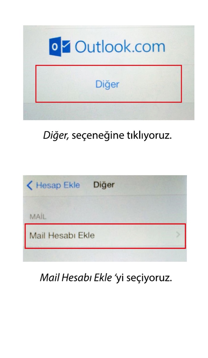 iPhone diğer mail hesabı seçimi