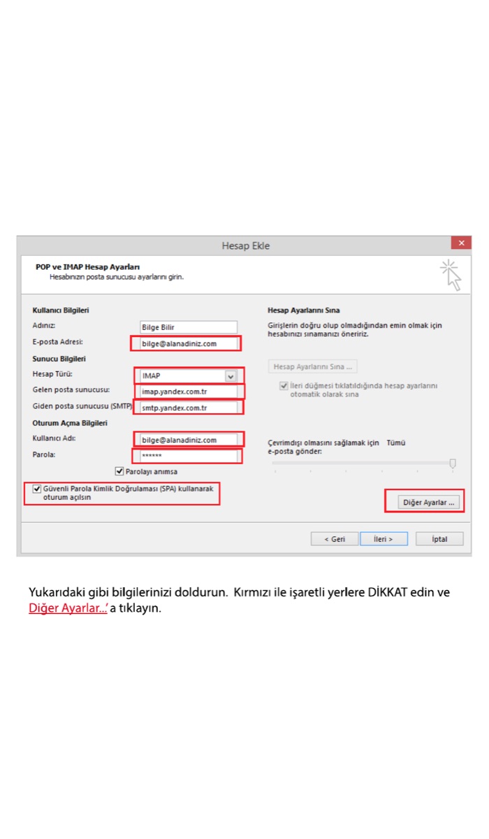 Outlook IMAP ayarları